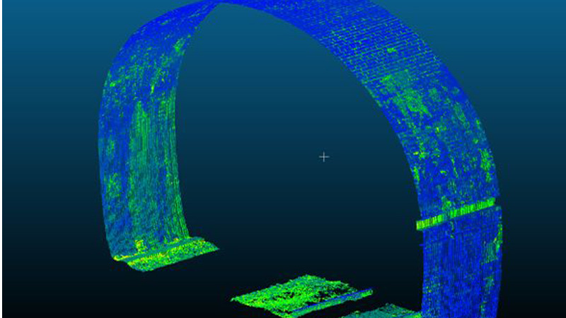 A 3D point cloud scan of a brick arch structure